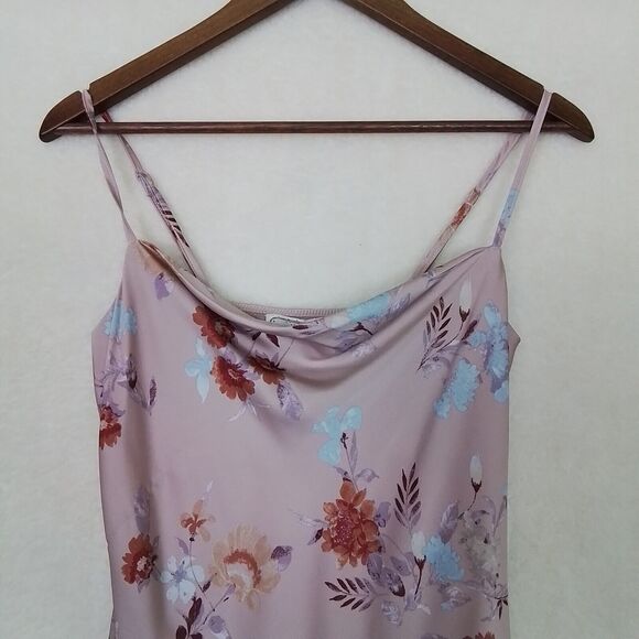 Hippie Rose Slip Dress Pink XS Spaghetti Strap Floral‎ Satin Silky Midi - Picture 3 of 12